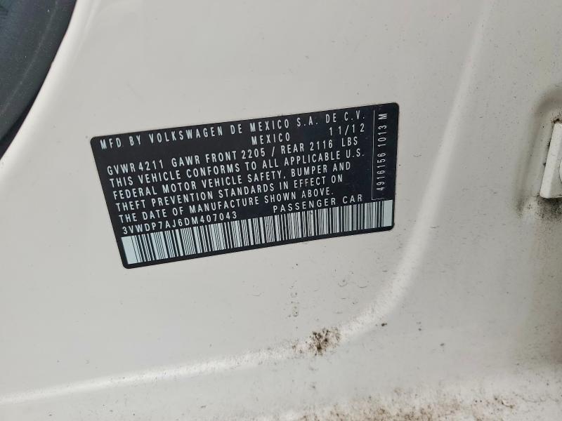 51606666 :رقم المزاد ، 3VWDP7AJ6DM407043 vin ، 2013 Volkswagen Jetta مزاد بيع