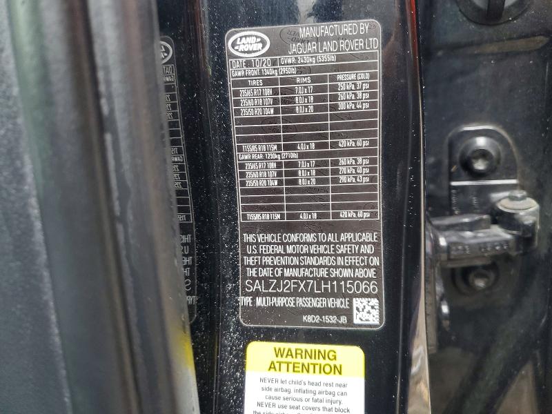 50750456 :رقم المزاد ، SALZJ2FX7LH115066 vin ، 2020 Land Rover Range Rover Evoque مزاد بيع