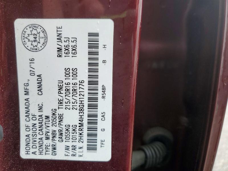 49399106 :رقم المزاد ، 2HKRM4H38GH121776 vin ، 2016 Honda Cr-v مزاد بيع