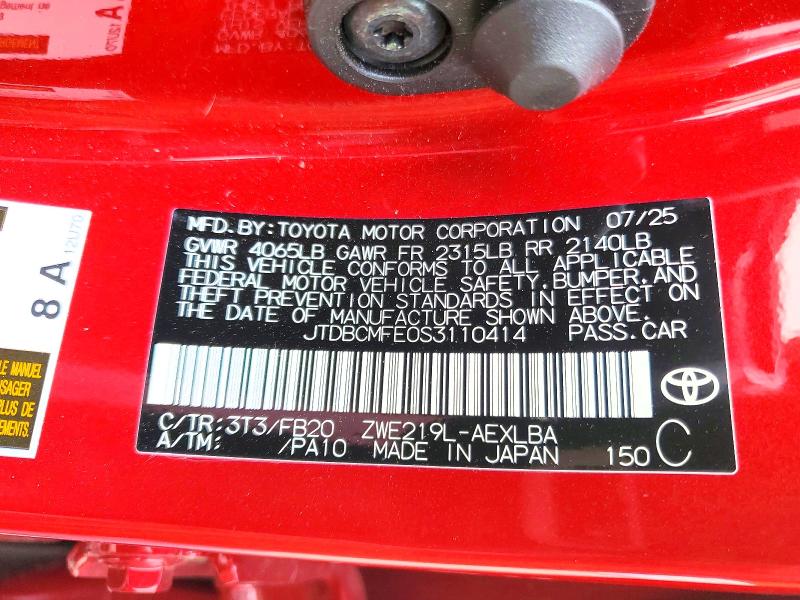 49005806 :رقم المزاد ، JTDBCMFE0S3110414 vin ، 2025 Toyota Corolla Hybrid مزاد بيع