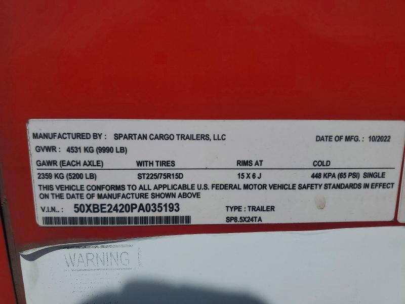 2023 Spartan Cargo Enclosed მანქანა იყიდება აუქციონზე, vin: 50XBE2420PA035193, აუქციონის ნომერი: 50889826