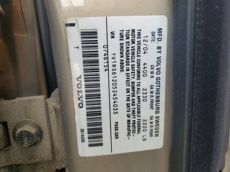 2005 Volvo S60 მანქანა იყიდება აუქციონზე, vin: YV1RS612052454033, აუქციონის ნომერი: 49731626