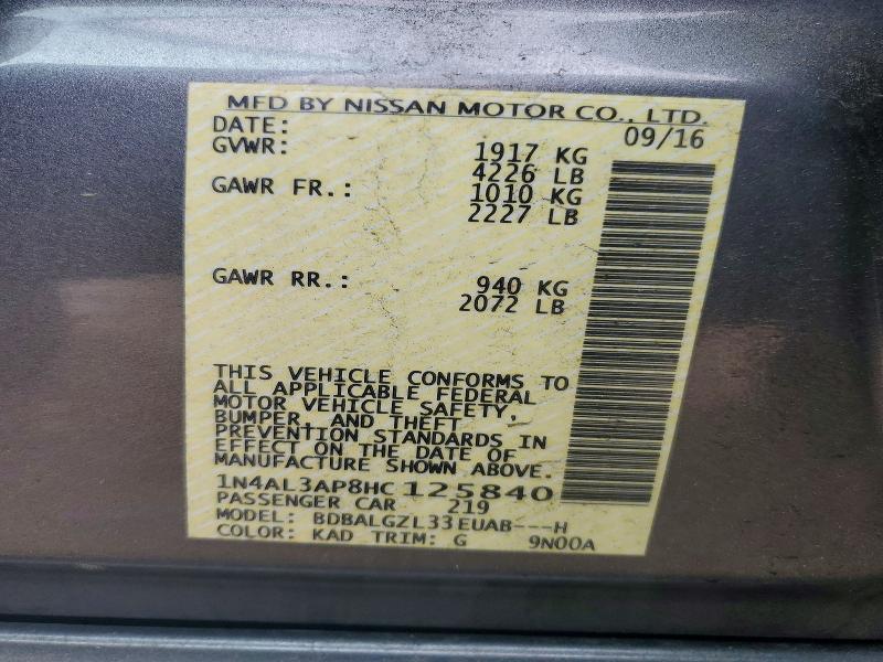 Продажа на аукционе авто 2017 Nissan Altima, vin: 1N4AL3AP8HC125840, номер лота: 51340206