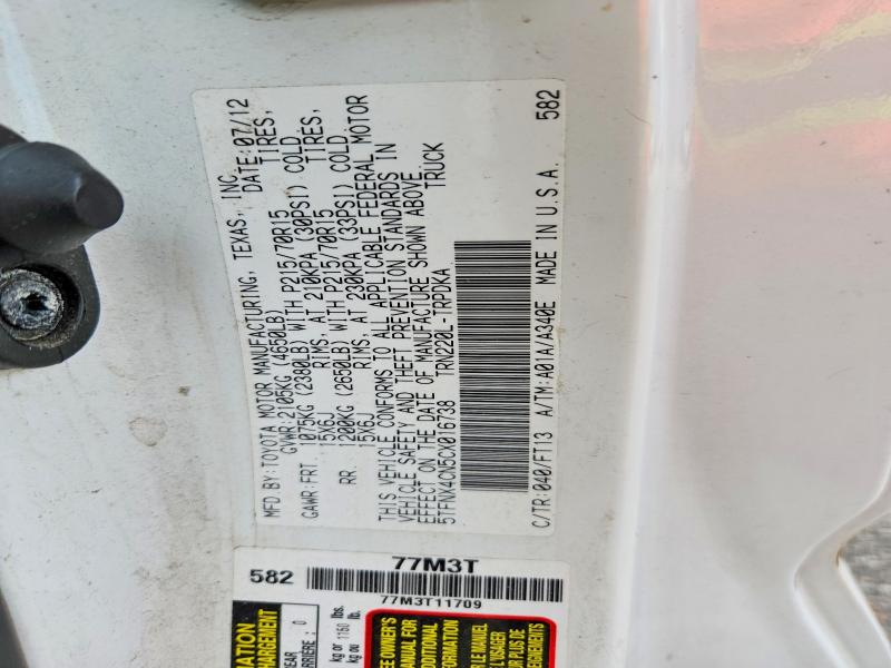 49758056 :رقم المزاد ، 5TFNX4CN5CX016738 vin ، 2012 Toyota Tacoma مزاد بيع