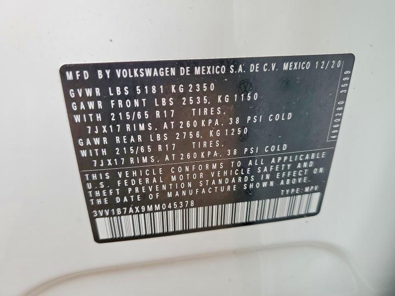 Продажа на аукционе авто 2021 Volkswagen Tiguan, vin: 3VV1B7AX9MM045378, номер лота: 50500276