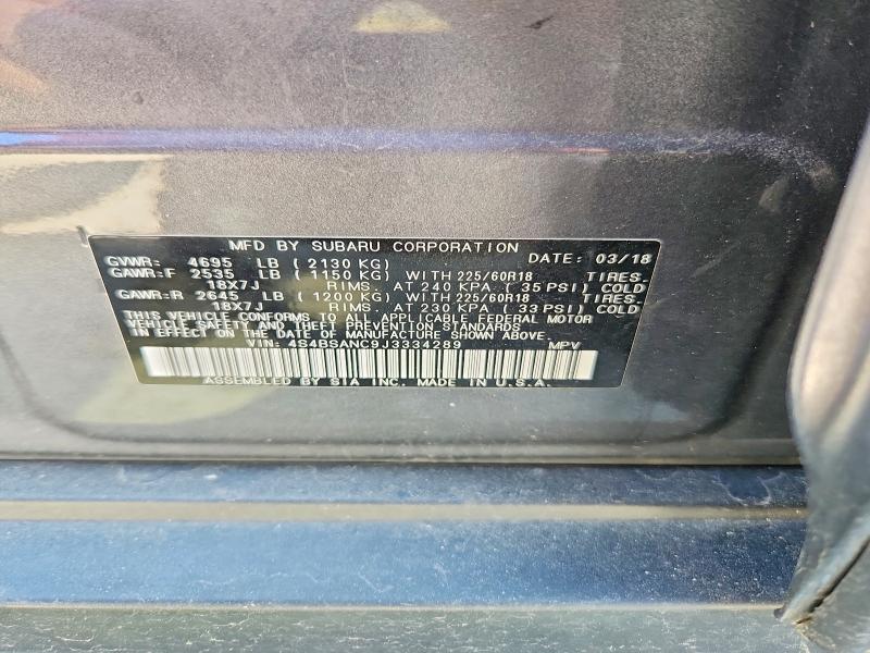 Продаж на аукціоні авто 2018 Subaru Outback, vin: 4S4BSANC9J3334289, номер лоту: 48612306