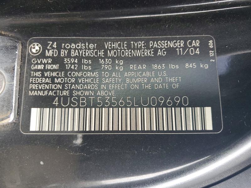 51796606 :رقم المزاد ، 4USBT53565LU09690 vin ، 2005 Bmw Z4 مزاد بيع