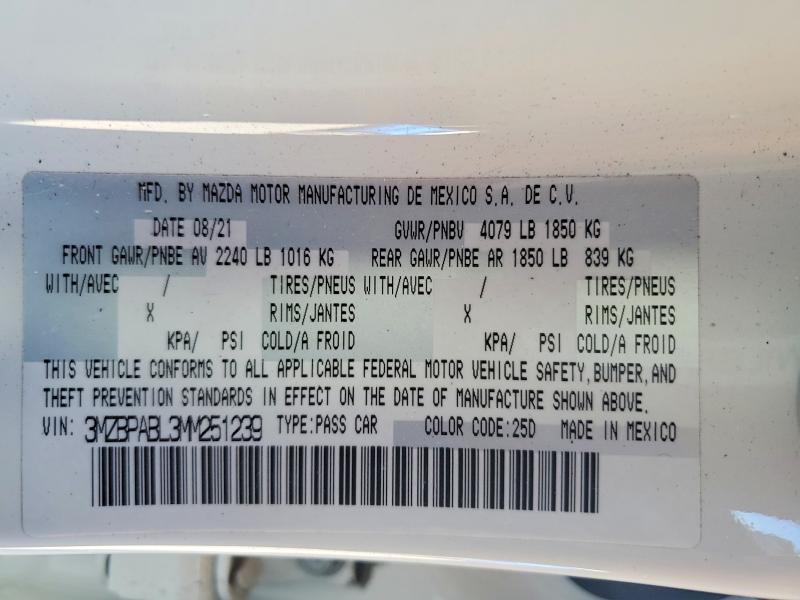 Продажа на аукционе авто 2021 Mazda 3, vin: 3MZBPABL3MM251239, номер лота: 49058006