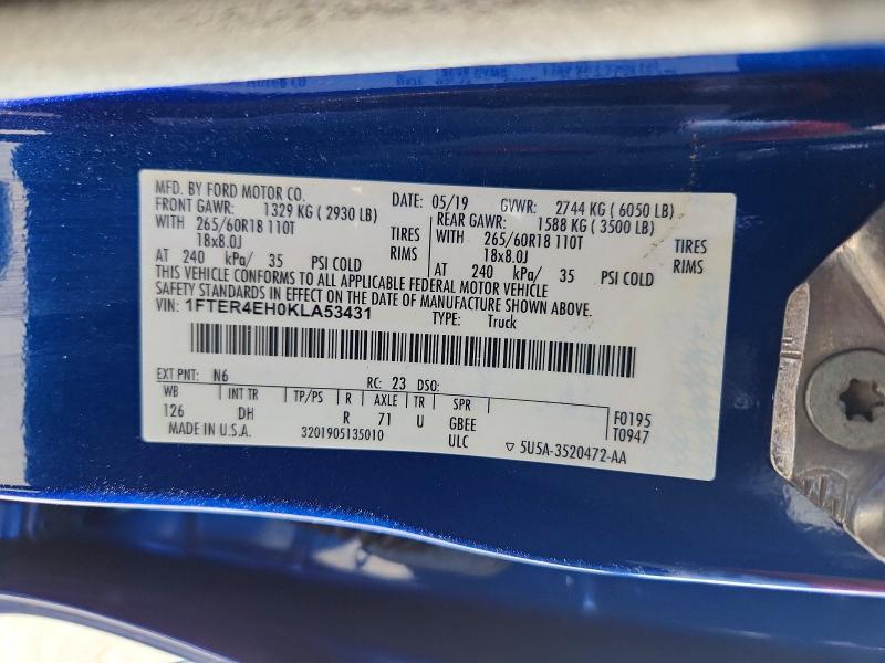49504116 :رقم المزاد ، 1FTER4EH0KLA53431 vin ، 2019 Ford Ranger مزاد بيع