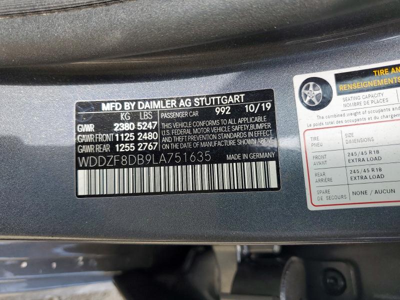 Продаж на аукціоні авто 2020 Mercedes-benz E, vin: WDDZF8DB9LA751635, номер лоту: 48933916