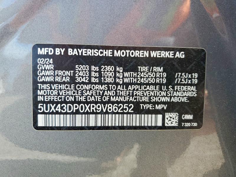 Aukcja sprzedaży 2024 Bmw X3, vin: 5UX43DP0XR9V86252, numer aukcji: 50788666