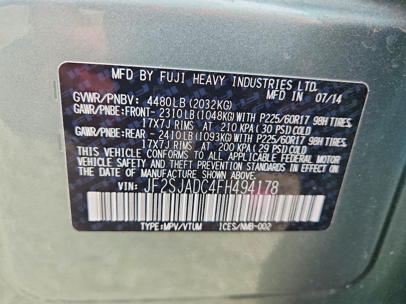 51364056 :رقم المزاد ، JF2SJADC4FH494178 vin ، 2015 Subaru Forester مزاد بيع