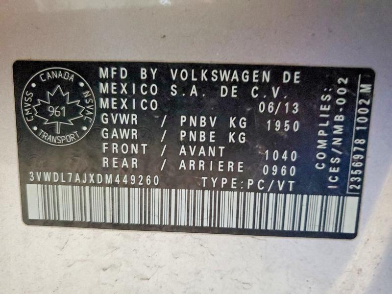 Aukcja sprzedaży 2013 Volkswagen Jetta, vin: 3VWDL7AJXDM449260, numer aukcji: 47888196