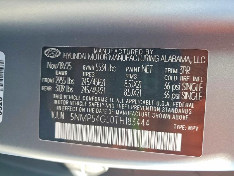 49218666 :رقم المزاد ، 5NMP54GL0TH183444 vin ، 2026 Hyundai Santa Fe مزاد بيع