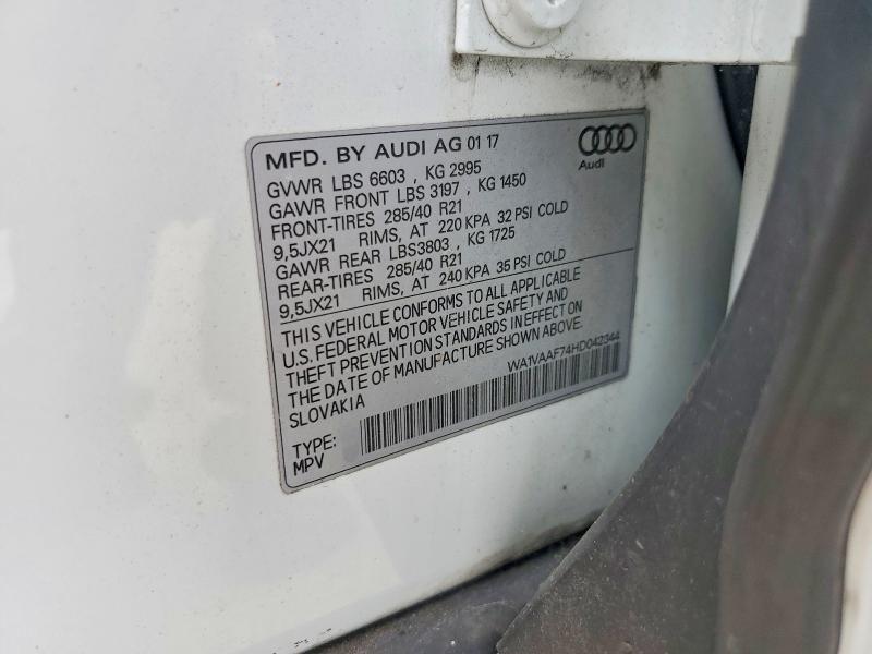 Продаж на аукціоні авто 2017 Audi Q7, vin: WA1VAAF74HD042344, номер лоту: 49601346