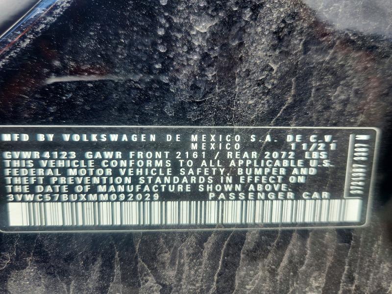 2021 Volkswagen Jetta მანქანა იყიდება აუქციონზე, vin: 3VWC57BUXMM092029, აუქციონის ნომერი: 50994456