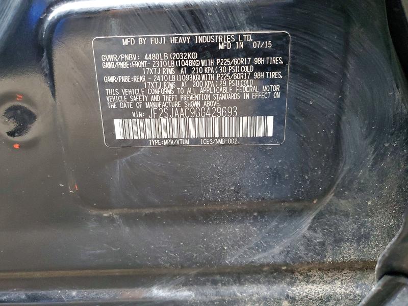 2016 Subaru Forester მანქანა იყიდება აუქციონზე, vin: JF2SJAAC9GG429693, აუქციონის ნომერი: 49641616