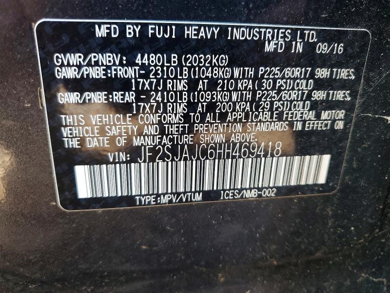 Продажа на аукционе авто 2017 Subaru Forester, vin: JF2SJAJC6HH469418, номер лота: 50276356