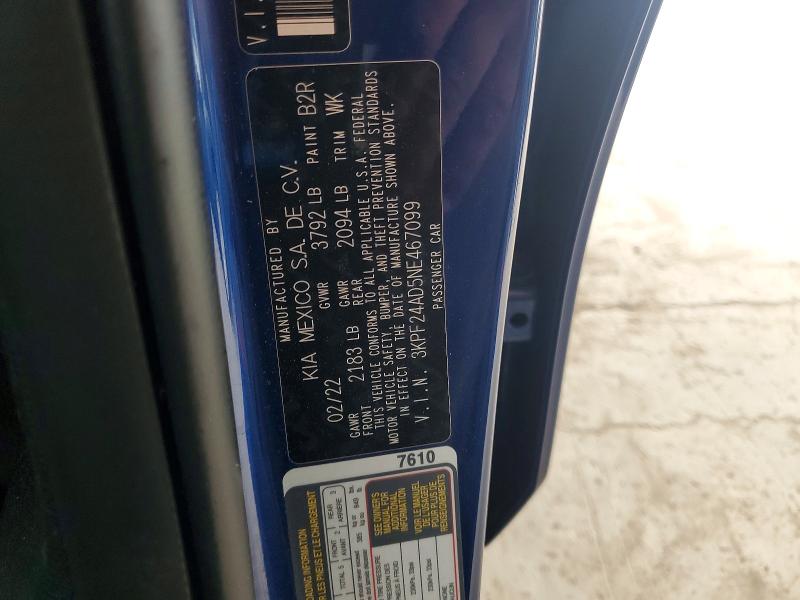 Aukcja sprzedaży 2022 Kia Forte, vin: 3KPF24AD5NE467099, numer aukcji: 49137806