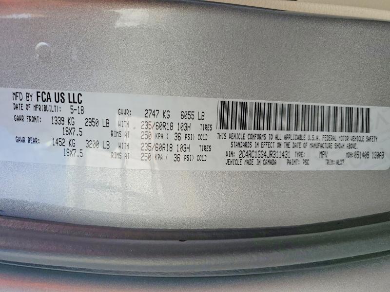 50430666 :رقم المزاد ، 2C4RC1GG4JR311431 vin ، 2018 Chrysler Pacifica مزاد بيع