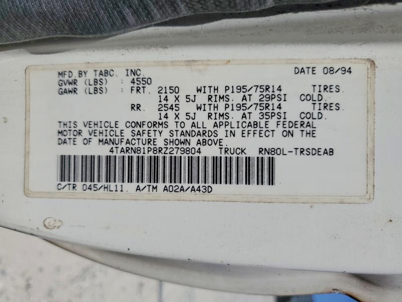 49330156 :رقم المزاد ، 4TARN81P8RZ279804 vin ، 1994 Toyota Pickup مزاد بيع