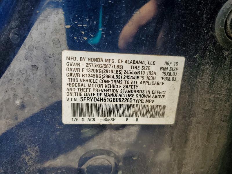 Aukcja sprzedaży 2016 Acura Mdx, vin: 5FRYD4H61GB062265, numer aukcji: 48822086