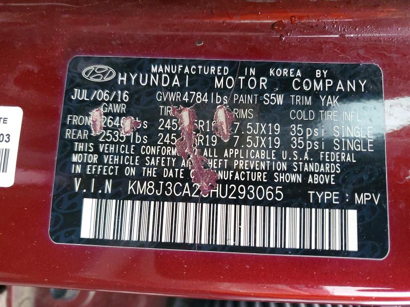 51469756 :رقم المزاد ، KM8J3CA23HU293065 vin ، 2017 Hyundai Tucson مزاد بيع