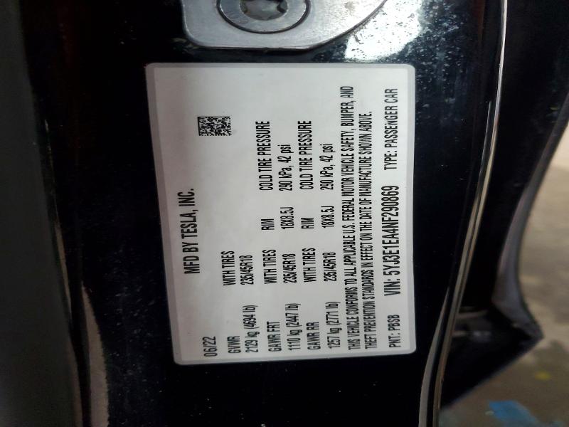 Auction sale of the 2022 Tesla Model 3, vin: 5YJ3E1EA4NF290869, lot number: 48592836