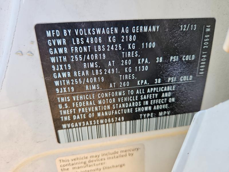 50733726 :رقم المزاد ، WVGAV3AX3EW065749 vin ، 2014 Volkswagen Tiguan مزاد بيع
