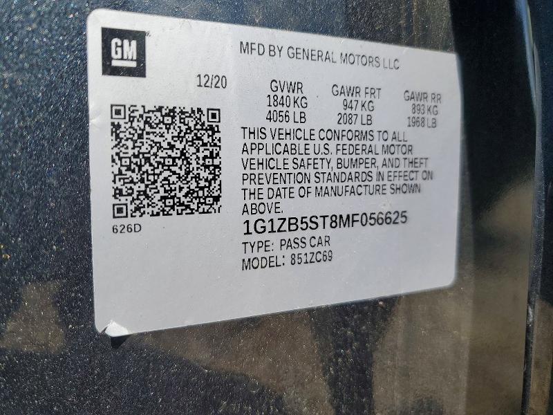 Aukcja sprzedaży 2021 Chevrolet Malibu, vin: 1G1ZB5ST8MF056625, numer aukcji: 50497336
