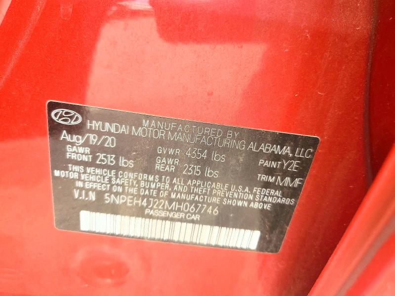 2021 Hyundai Sonata მანქანა იყიდება აუქციონზე, vin: 5NPEH4J22MH067746, აუქციონის ნომერი: 48587786