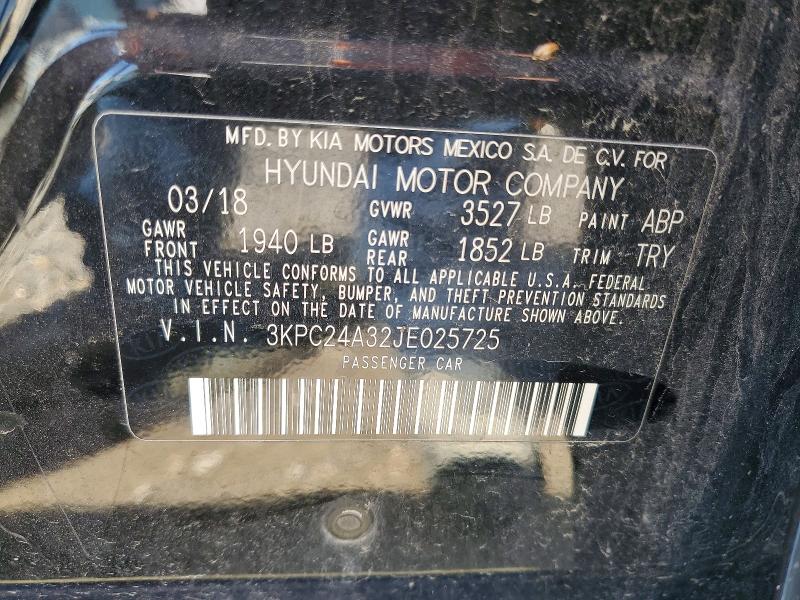 2018 Hyundai Accent მანქანა იყიდება აუქციონზე, vin: 3KPC24A32JE025725, აუქციონის ნომერი: 51124376