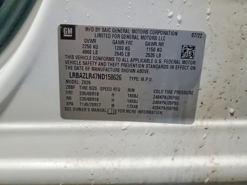 Aukcja sprzedaży 2022 Buick Envision, vin: LRBAZLR47ND158626, numer aukcji: 51097486