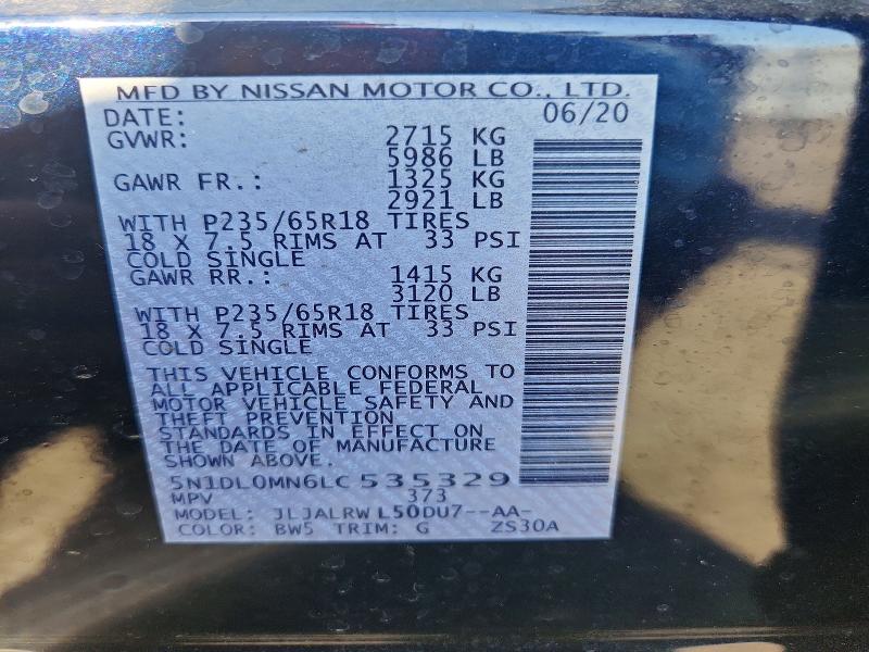 49058676 :رقم المزاد ، 5N1DL0MN6LC535329 vin ، 2020 Infiniti Qx60 مزاد بيع