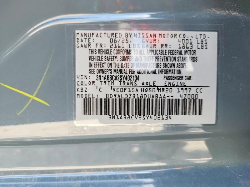 Продаж на аукціоні авто 2025 Nissan Sentra, vin: 3N1AB8CV2SY402134, номер лоту: 49073036