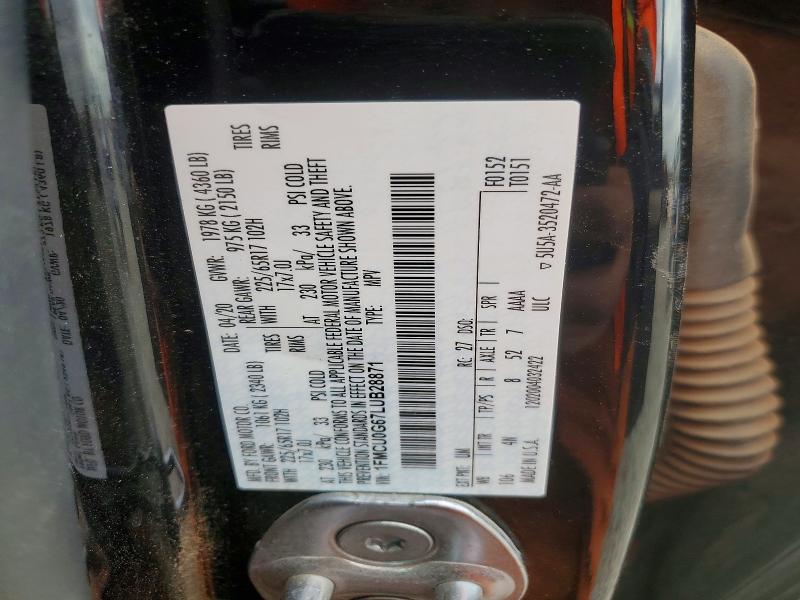 48337596 :رقم المزاد ، 1FMCU0G67LUB28871 vin ، 2020 Ford Escape مزاد بيع