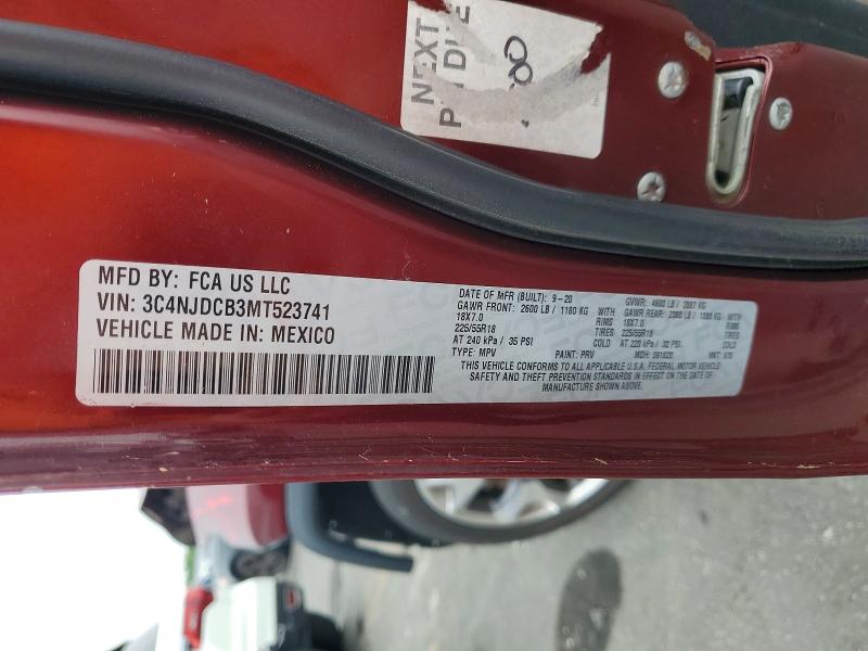 2021 Jeep Compass მანქანა იყიდება აუქციონზე, vin: 3C4NJDCB3MT523741, აუქციონის ნომერი: 48465516