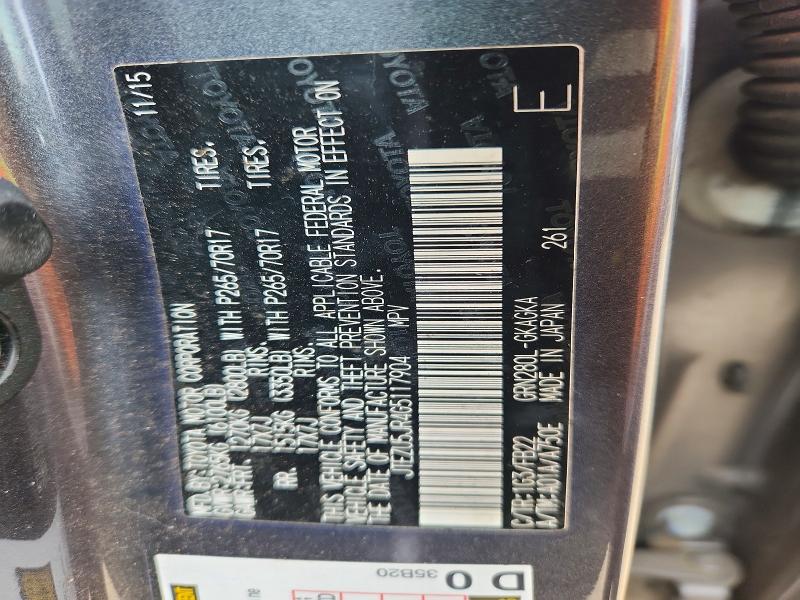 2016 Toyota 4runner მანქანა იყიდება აუქციონზე, vin: JTEZU5JR4G5117904, აუქციონის ნომერი: 51753856