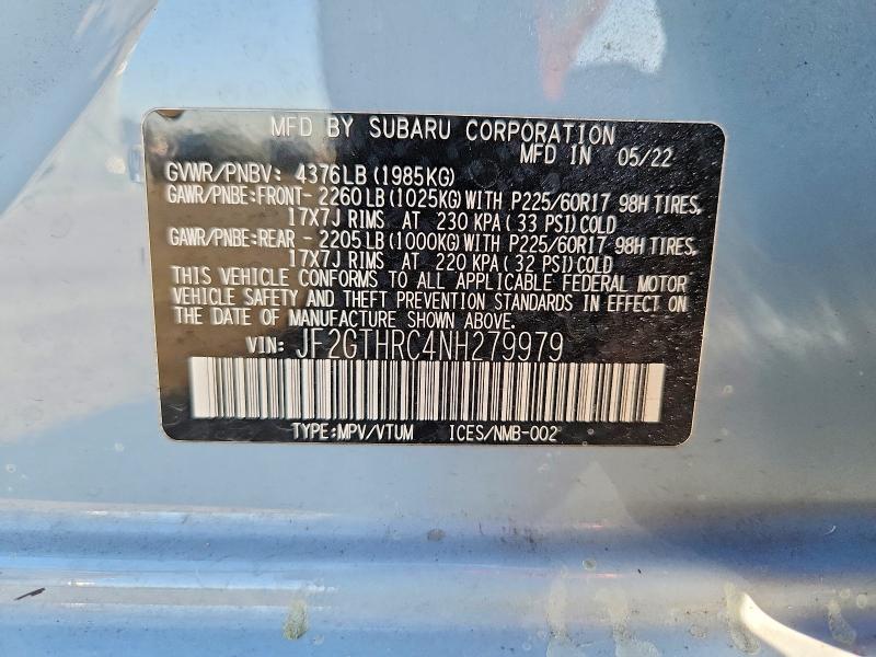 Продаж на аукціоні авто 2022 Subaru Crosstrek, vin: JF2GTHRC4NH279979, номер лоту: 51197626