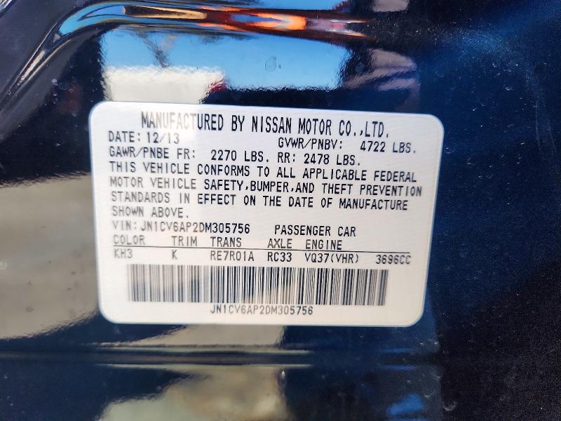 49322736 :رقم المزاد ، JN1CV6AP2DM305756 vin ، 2013 Infiniti G37 Sedan مزاد بيع