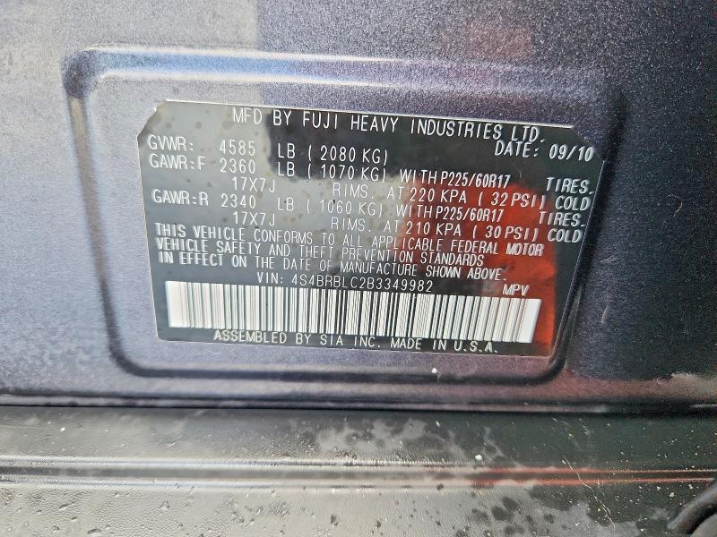 2011 Subaru Outback მანქანა იყიდება აუქციონზე, vin: 4S4BRBLC2B3349982, აუქციონის ნომერი: 49783936