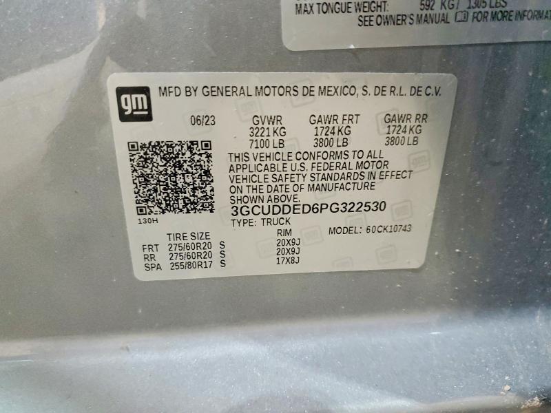 2023 Chevrolet Silverado მანქანა იყიდება აუქციონზე, vin: 3GCUDDED6PG322530, აუქციონის ნომერი: 50907716