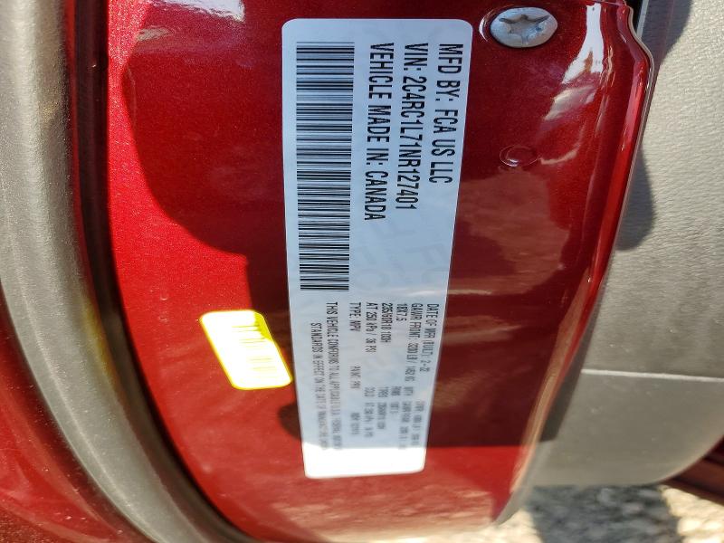 50923836 :رقم المزاد ، 2C4RC1L71NR127401 vin ، 2022 Chrysler Pacifica مزاد بيع