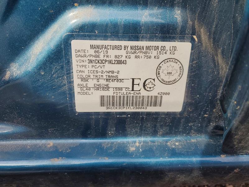 47006836 :رقم المزاد ، 3N1CK3CP1KL230043 vin ، 2019 Nissan Micra مزاد بيع