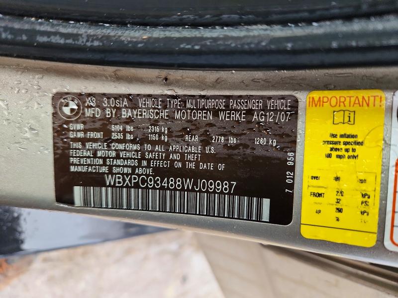 51031606 :رقم المزاد ، WBXPC93488WJ09987 vin ، 2008 Bmw X3 مزاد بيع