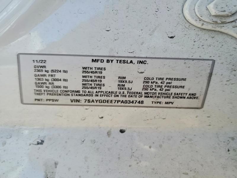 Продажа на аукционе авто 2023 Tesla Model Y, vin: 7SAYGDEE7PA034748, номер лота: 48441476
