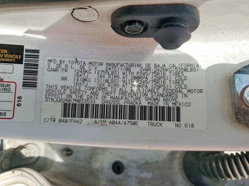 Aukcja sprzedaży 2007 Toyota Tacoma, vin: 3TMJU62N67M033533, numer aukcji: 50004266