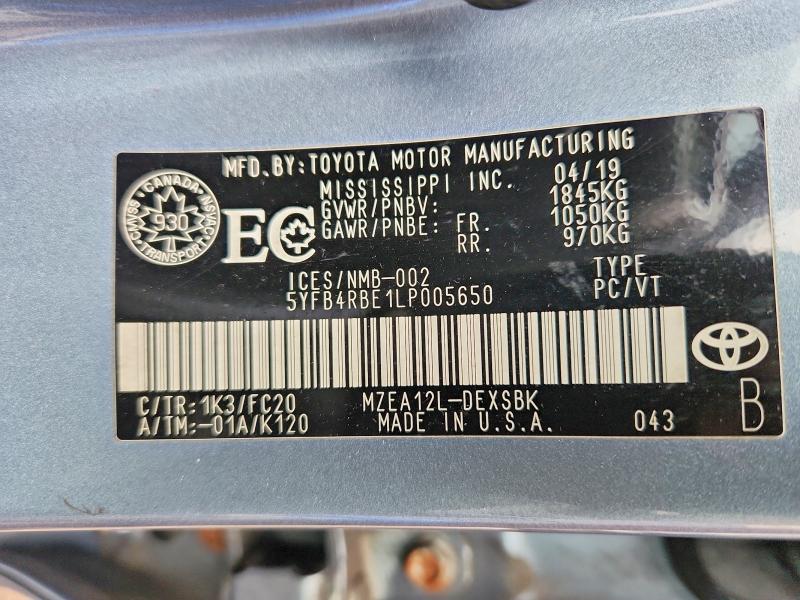 Продажа на аукционе авто 2020 Toyota Corolla, vin: 5YFB4RBE1LP005650, номер лота: 51142536