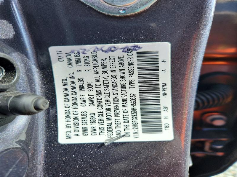 Aukcja sprzedaży 2017 Honda Civic, vin: 2HGFC2E59HH560352, numer aukcji: 51485276