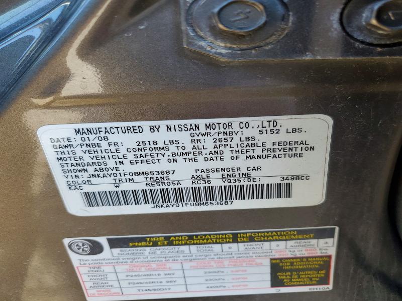 2008 Infiniti M35 მანქანა იყიდება აუქციონზე, vin: JNKAY01F08M653687, აუქციონის ნომერი: 50858776